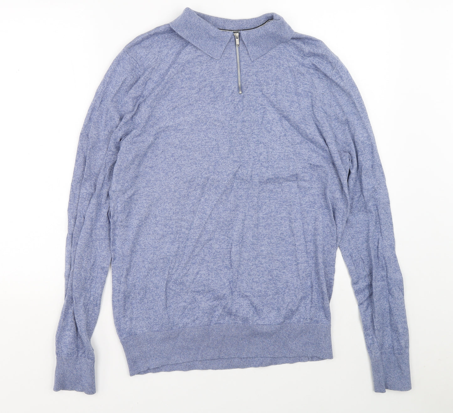 Brave Soul Mens Blue Collared Cotton Pullover Jumper Size L