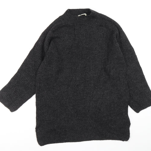 Pull&Bear Womens Grey Acrylic Jumper Dress Size M Crew Neck Pullover