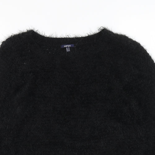 Samya Womens Black Boat Neck Acrylic Pullover Jumper Size 18