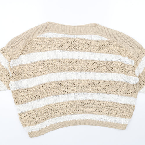 F&F Womens Beige Boat Neck Striped Acrylic Pullover Jumper Size 18