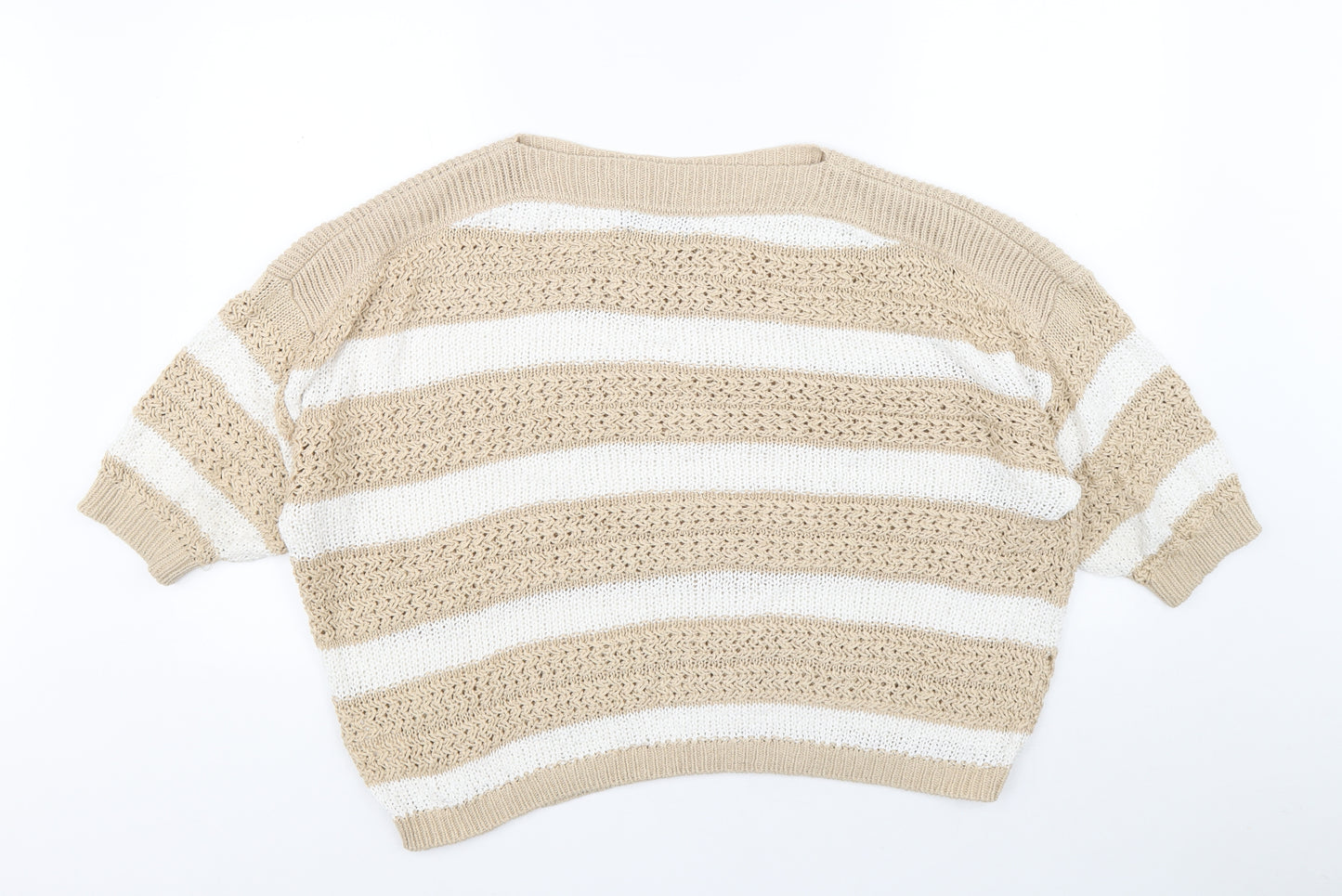 F&F Womens Beige Boat Neck Striped Acrylic Pullover Jumper Size 18