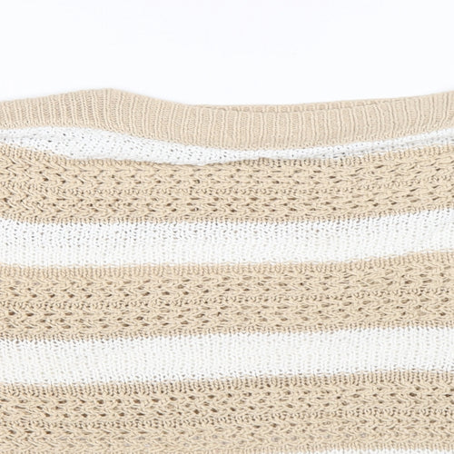 F&F Womens Beige Boat Neck Striped Acrylic Pullover Jumper Size 18