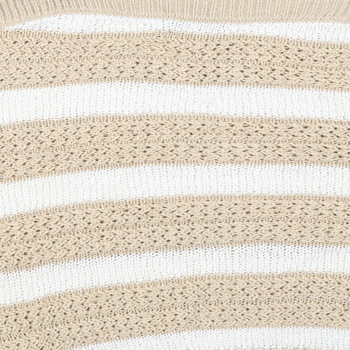 F&F Womens Beige Boat Neck Striped Acrylic Pullover Jumper Size 18