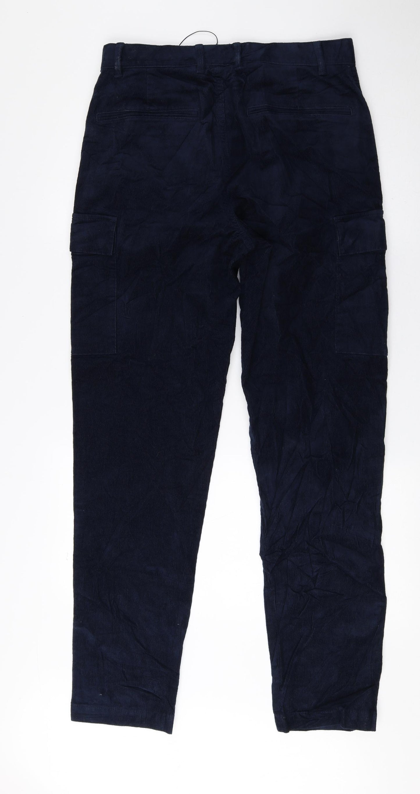 Marks and Spencer Mens Blue Cotton Cargo Trousers Size 30 L33 in Regular Zip