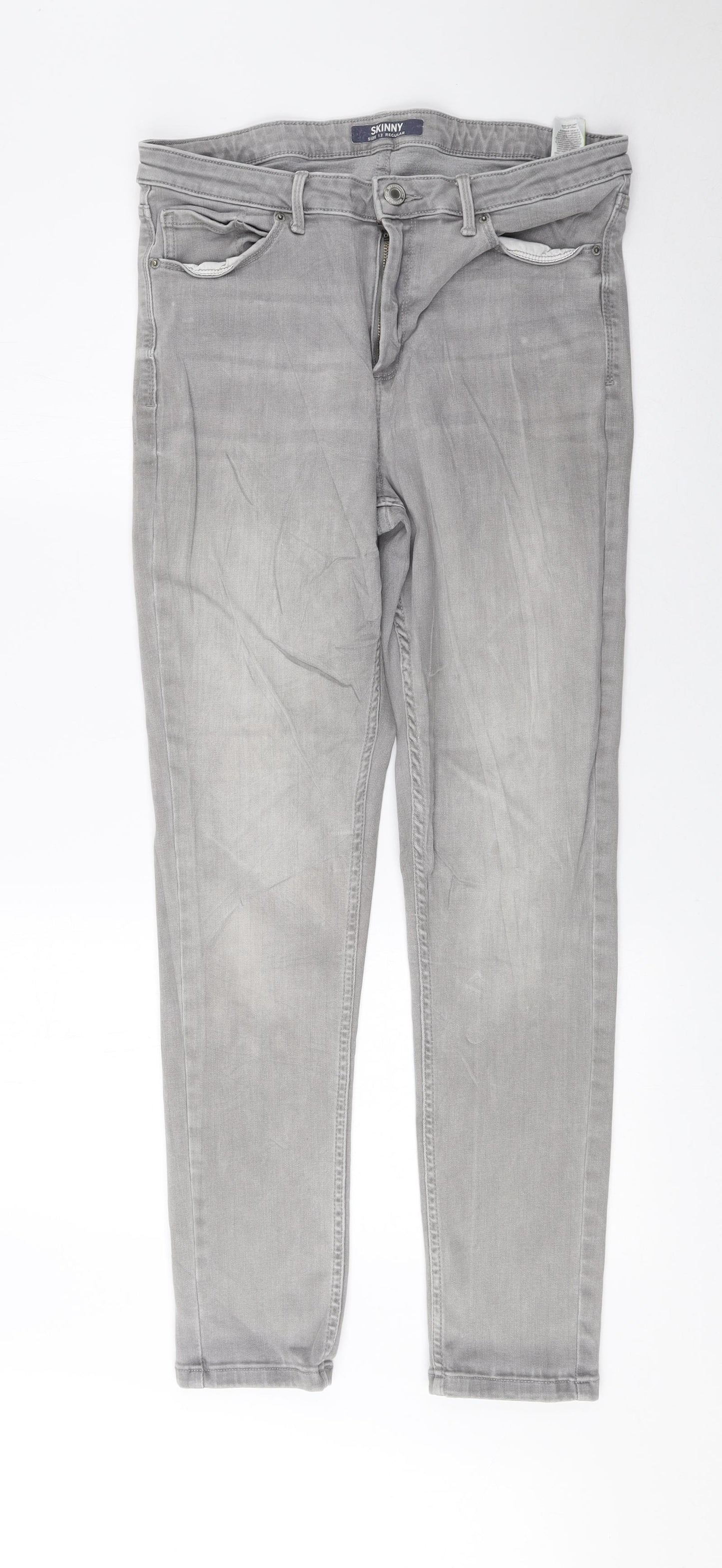 Marks and Spencer Womens Grey Cotton Skinny Jeans Size 12 L27 in Regular Zip