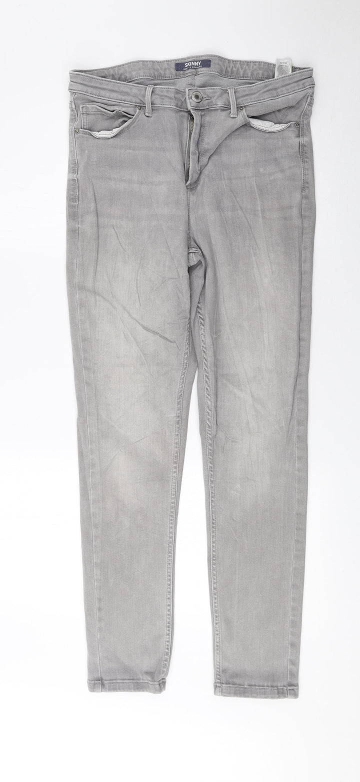 Marks and Spencer Womens Grey Cotton Skinny Jeans Size 12 L27 in Regular Zip