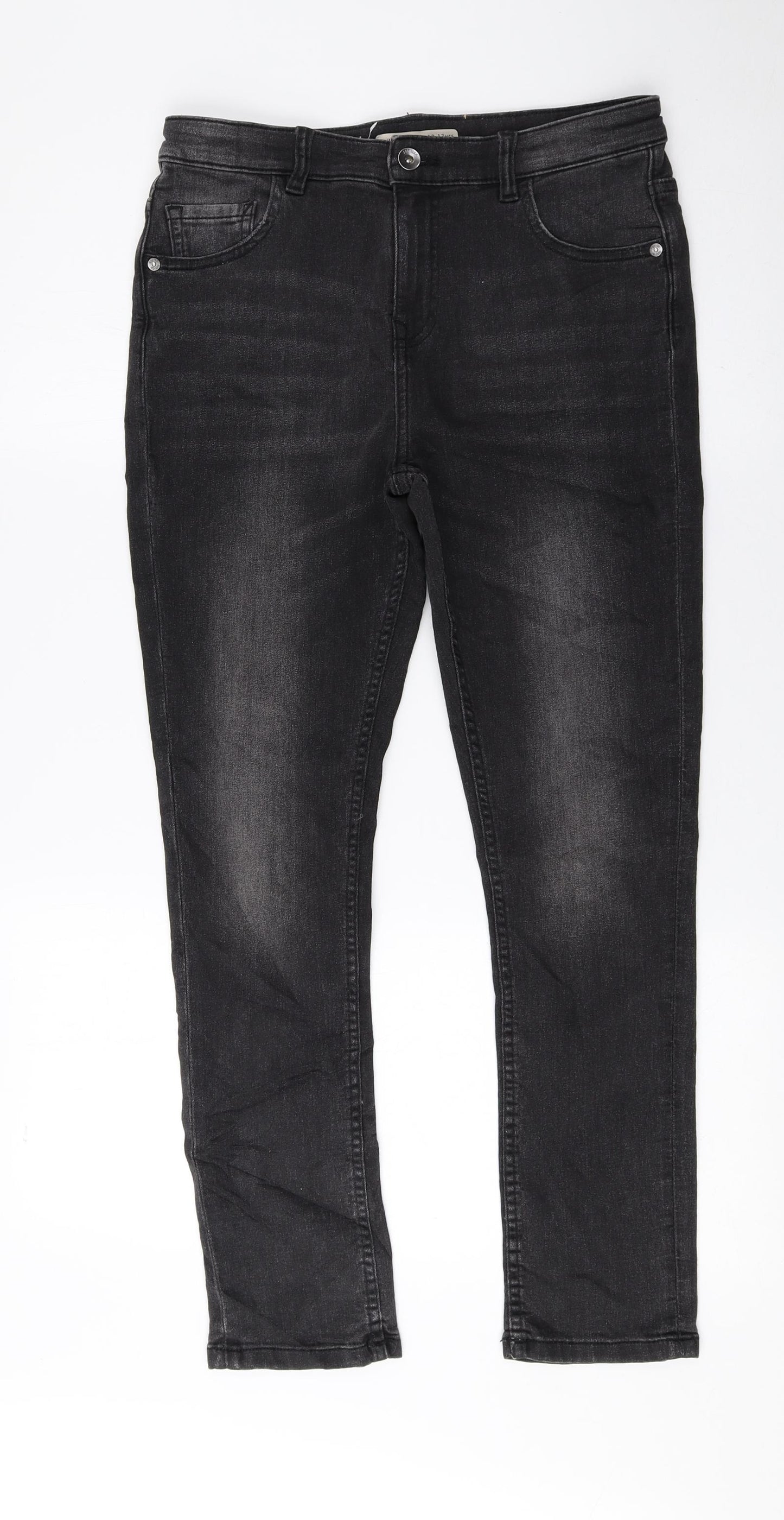 Marks and Spencer Girls Black Cotton Skinny Jeans Size 12-13 Years Regular Zip