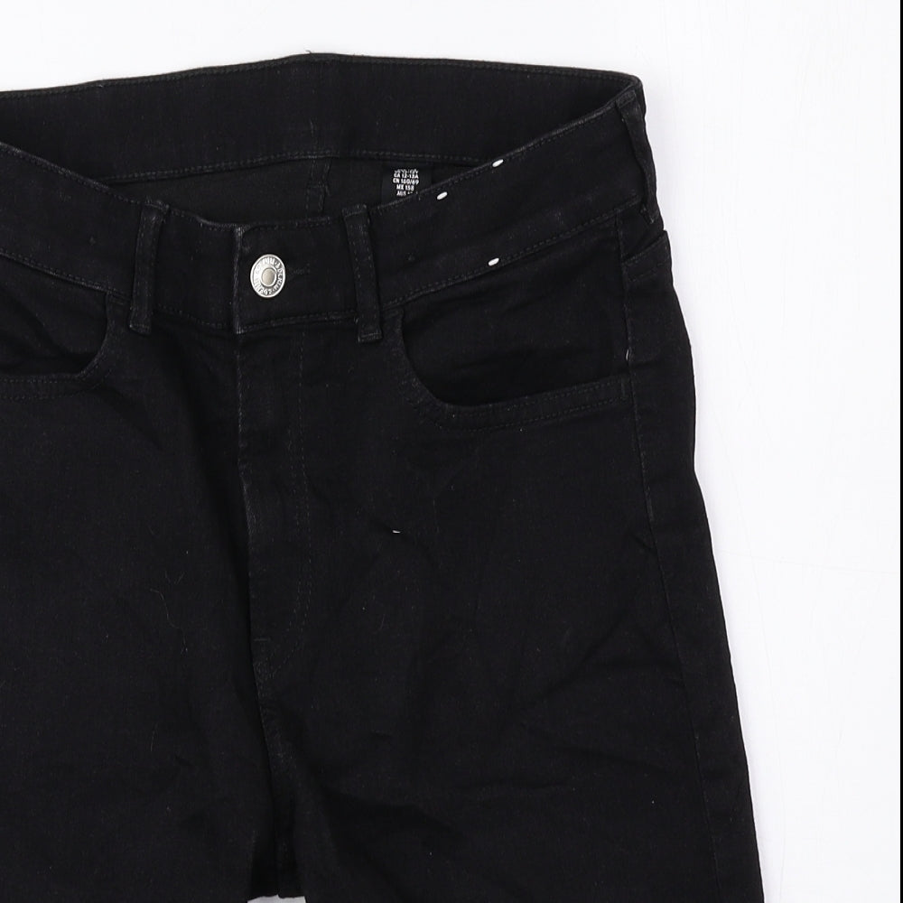 H&M Girls Black Cotton Bermuda Shorts Size 13 Years Regular Zip
