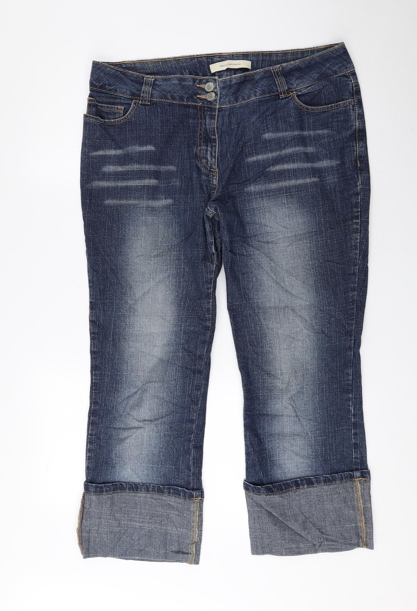 John Rocha Womens Blue Cotton Cropped Jeans Size 14 L23 in Regular Zip