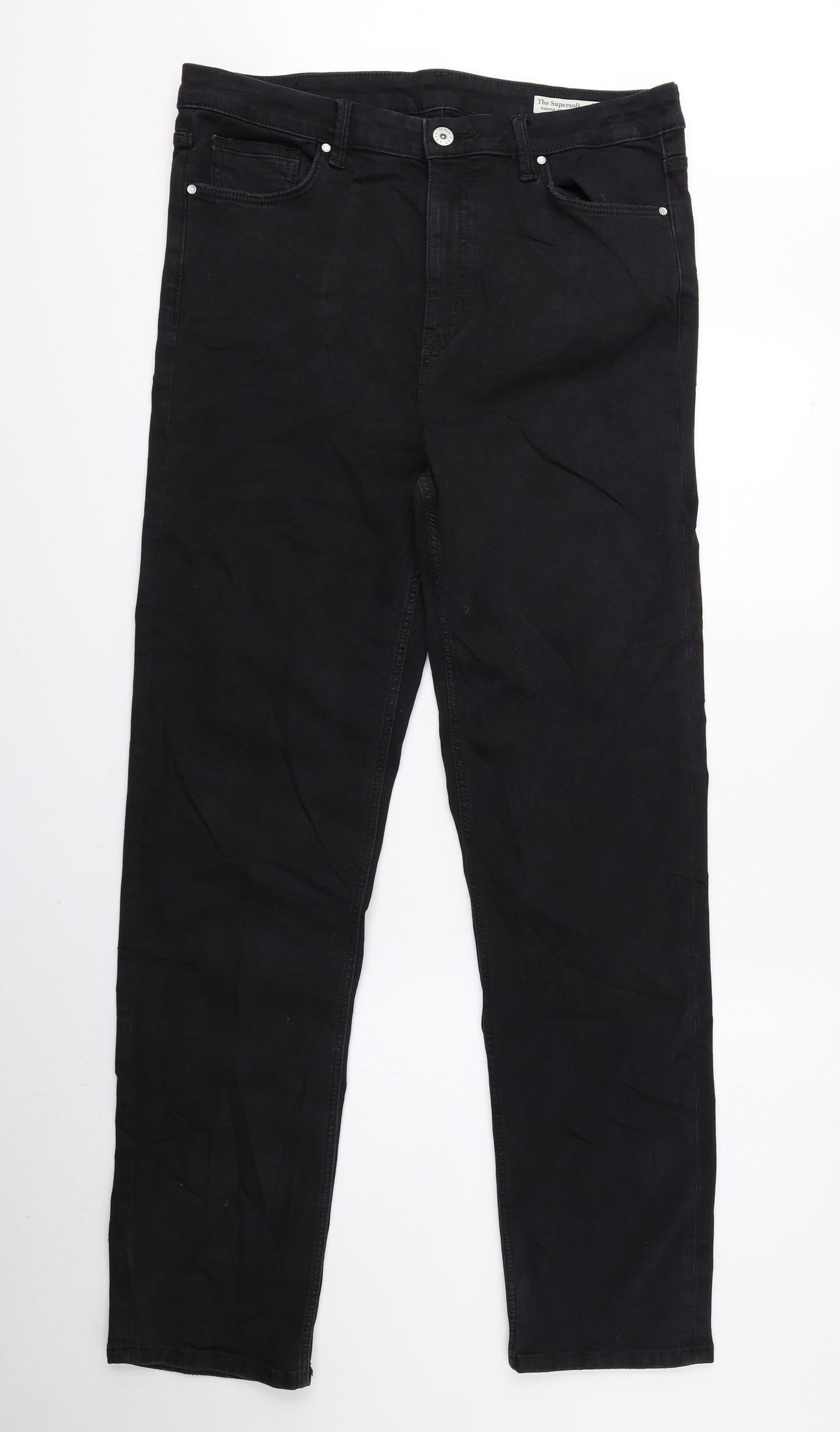 Marks and Spencer Womens Black Cotton Straight Jeans Size 16 L30 in Regular Zip