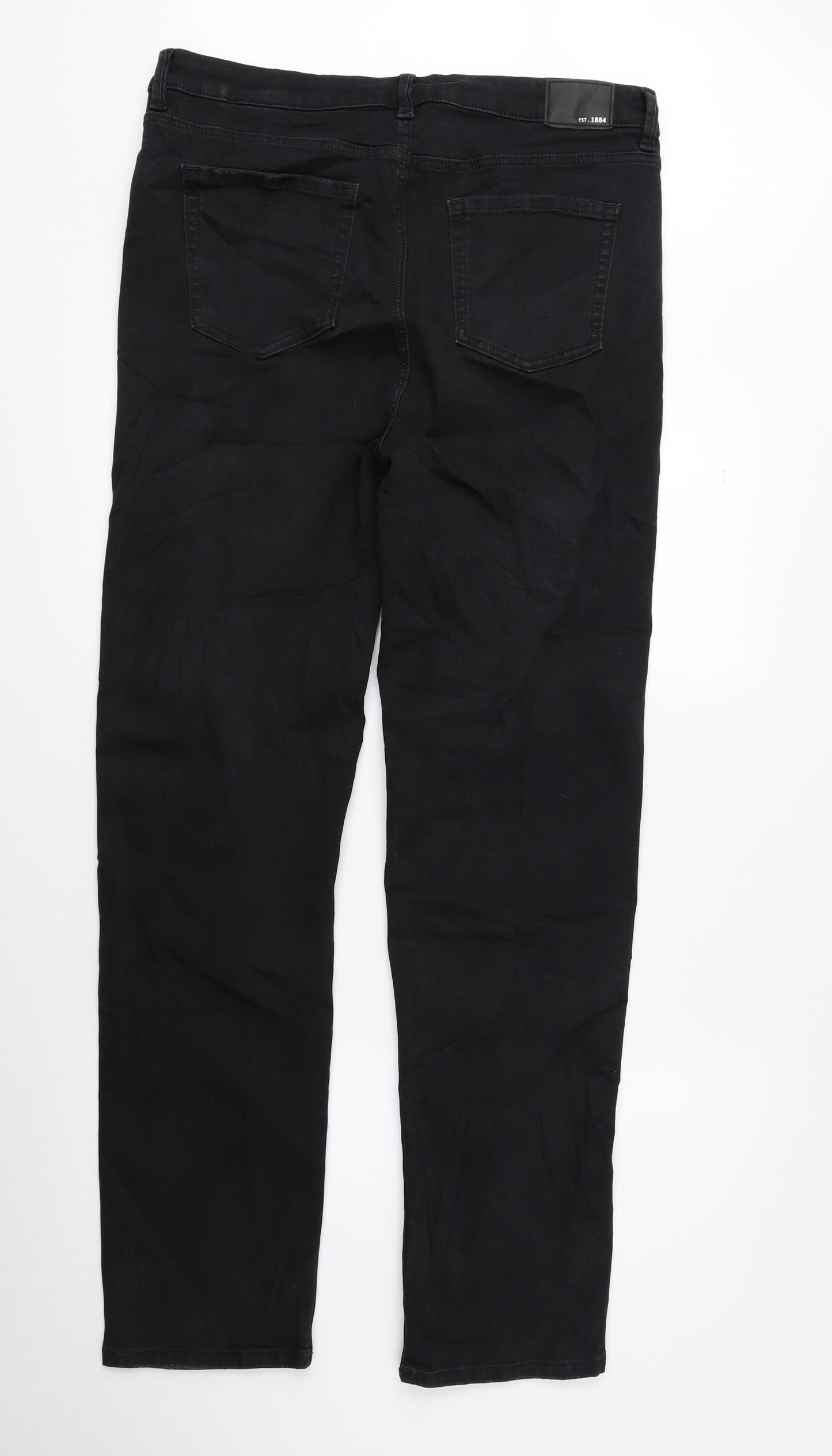 Marks and Spencer Womens Black Cotton Straight Jeans Size 16 L30 in Regular Zip