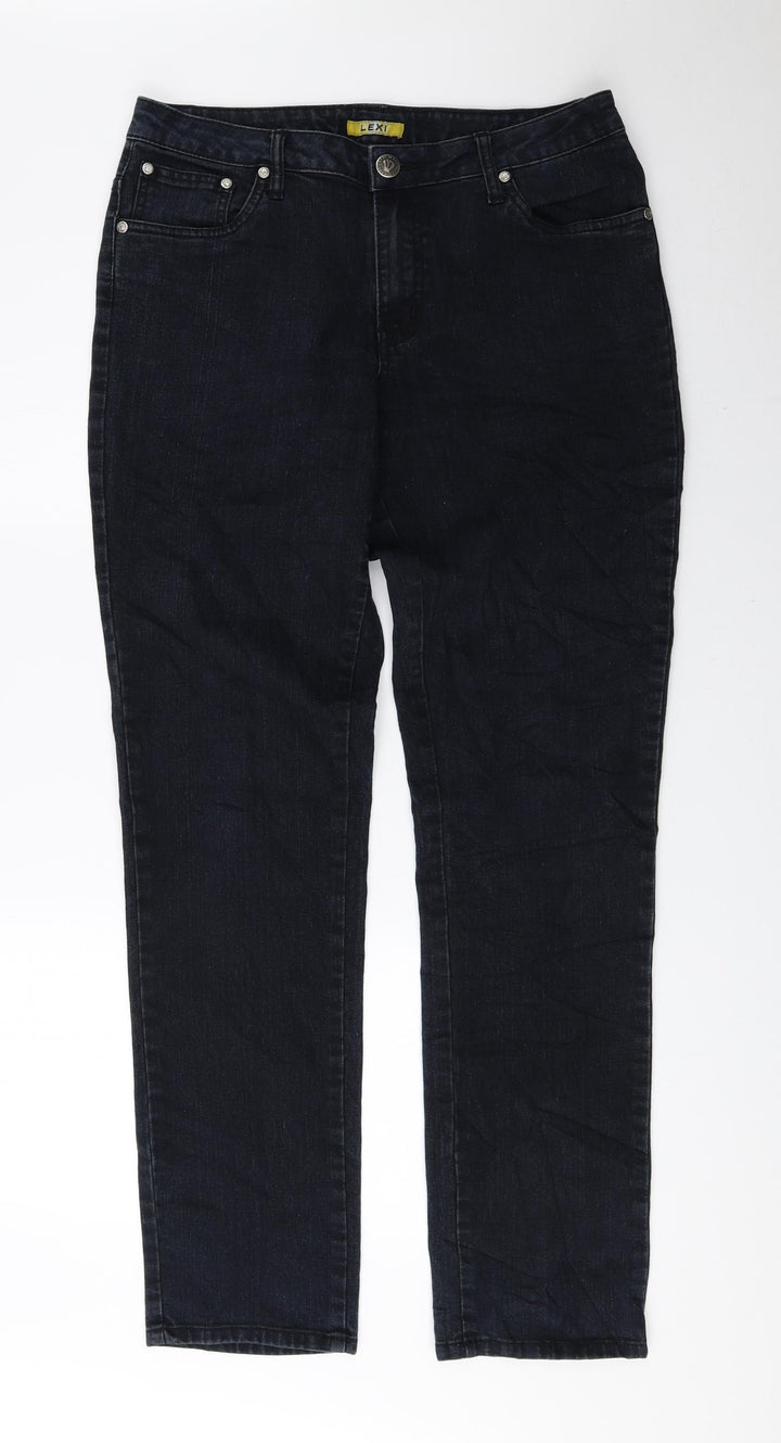 LEXI Womens Black Cotton Straight Jeans Size 10 L30.5 in Regular Zip