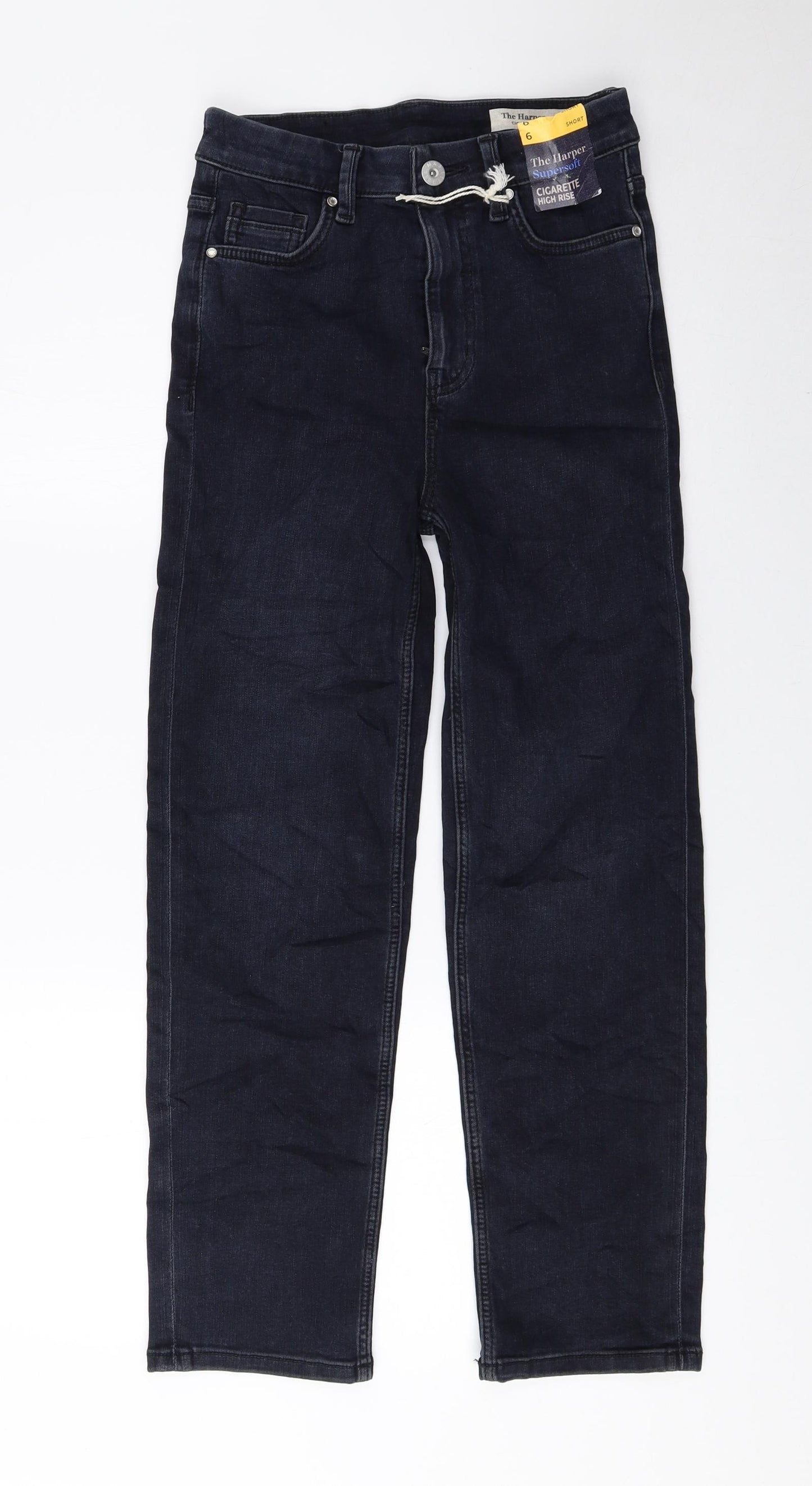 Marks and Spencer Womens Blue Cotton Straight Jeans Size 6 L23 in Regular Zip