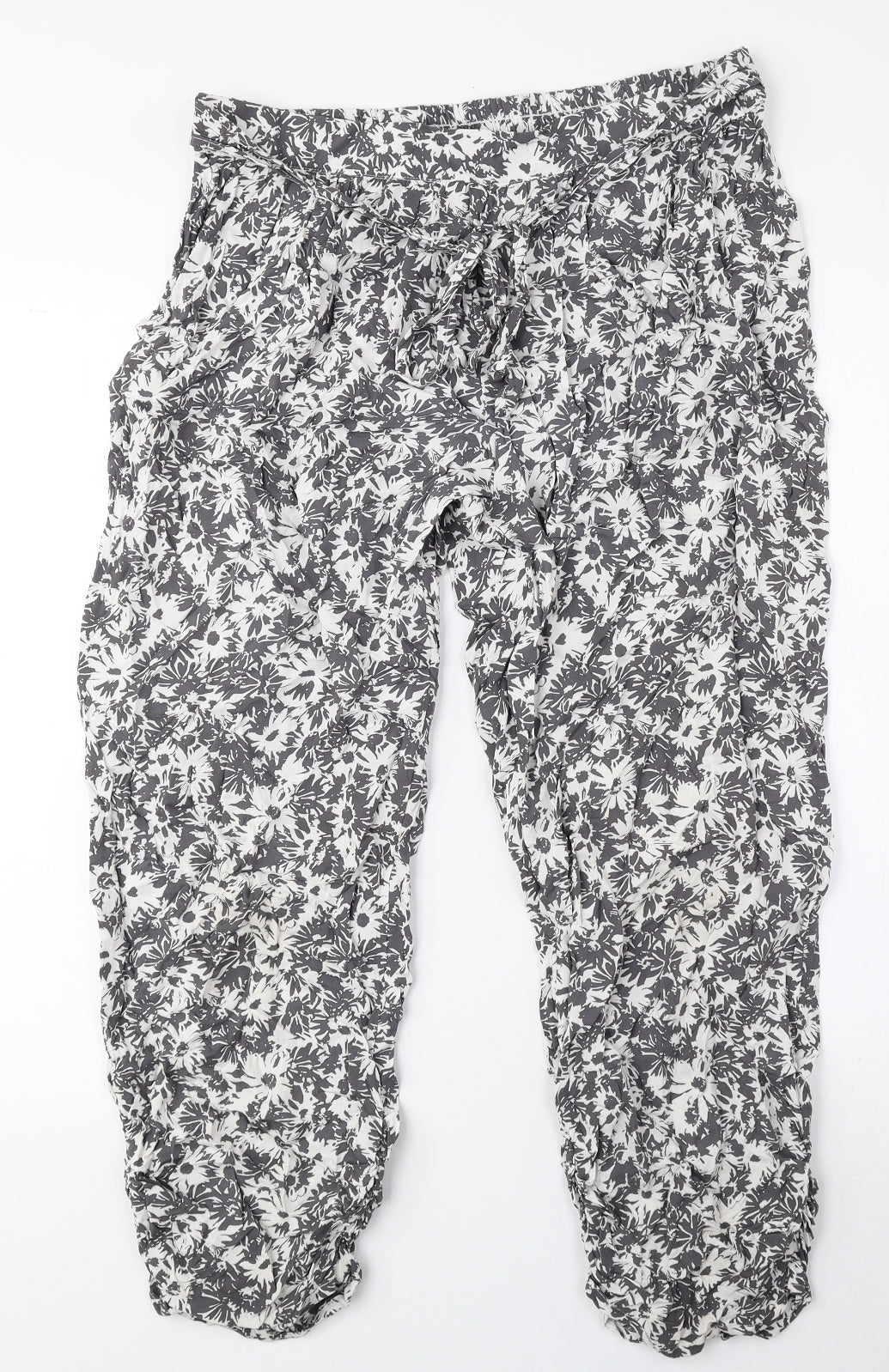 TU Womens Grey Floral Viscose Jogger Trousers Size 14 L24 in Regular Tie