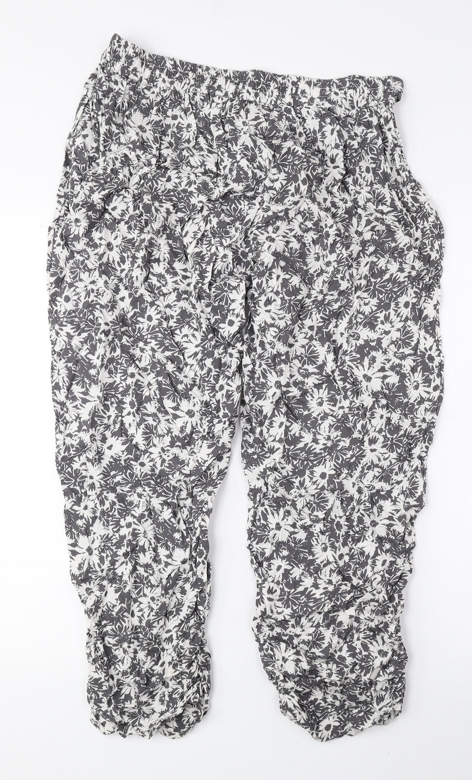 TU Womens Grey Floral Viscose Jogger Trousers Size 14 L24 in Regular Tie