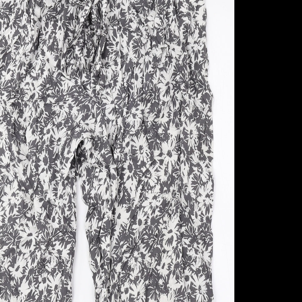 TU Womens Grey Floral Viscose Jogger Trousers Size 14 L24 in Regular Tie