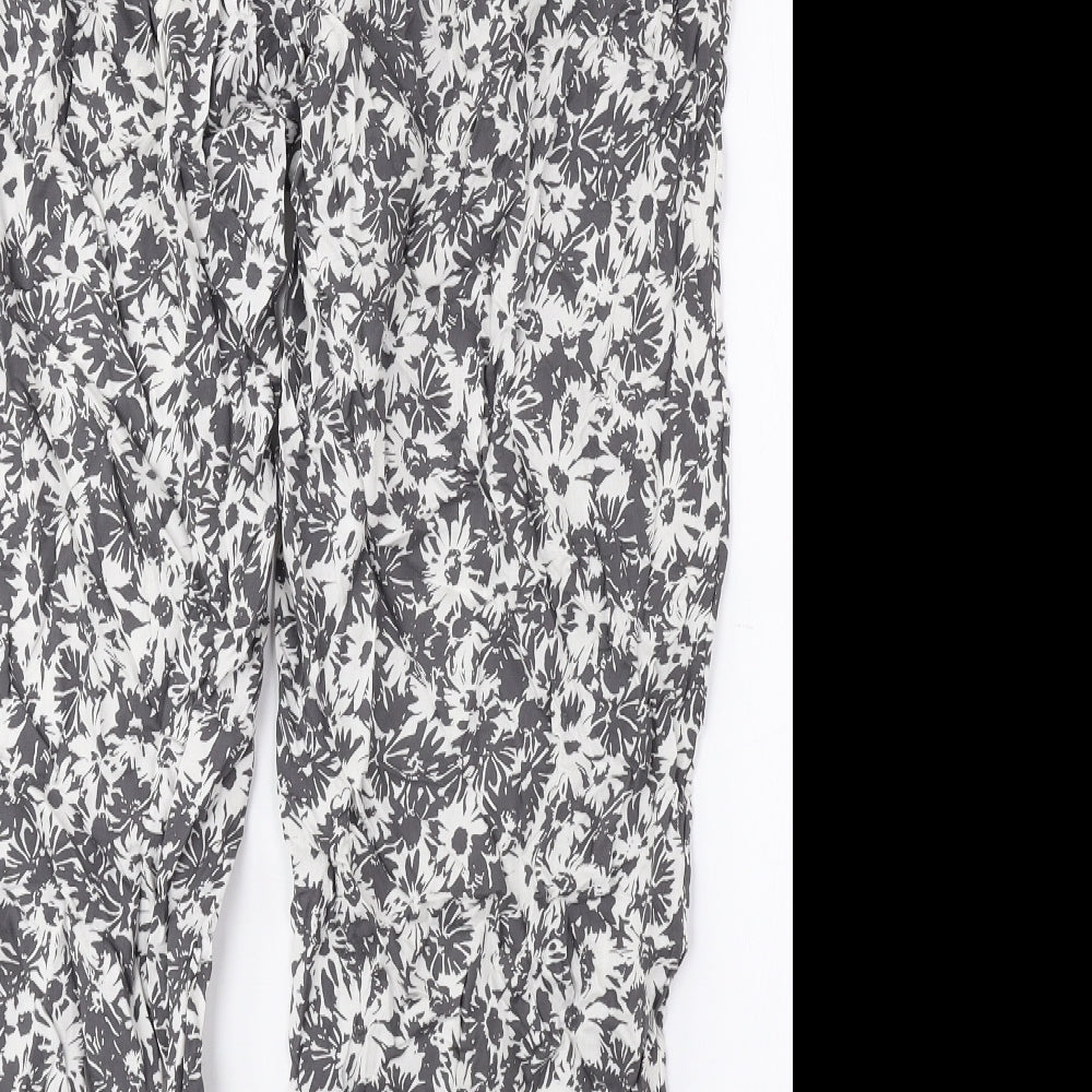 TU Womens Grey Floral Viscose Jogger Trousers Size 14 L24 in Regular Tie