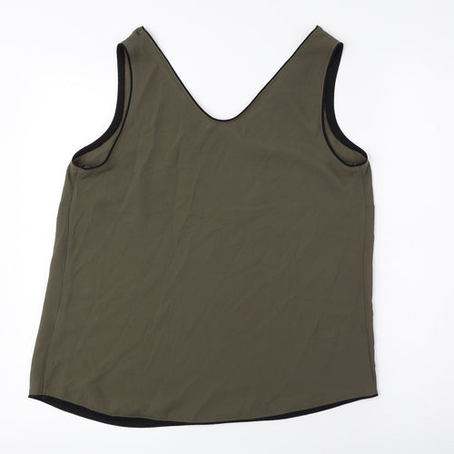 Papaya Womens Green Polyester Basic Tank Size 12 V-Neck