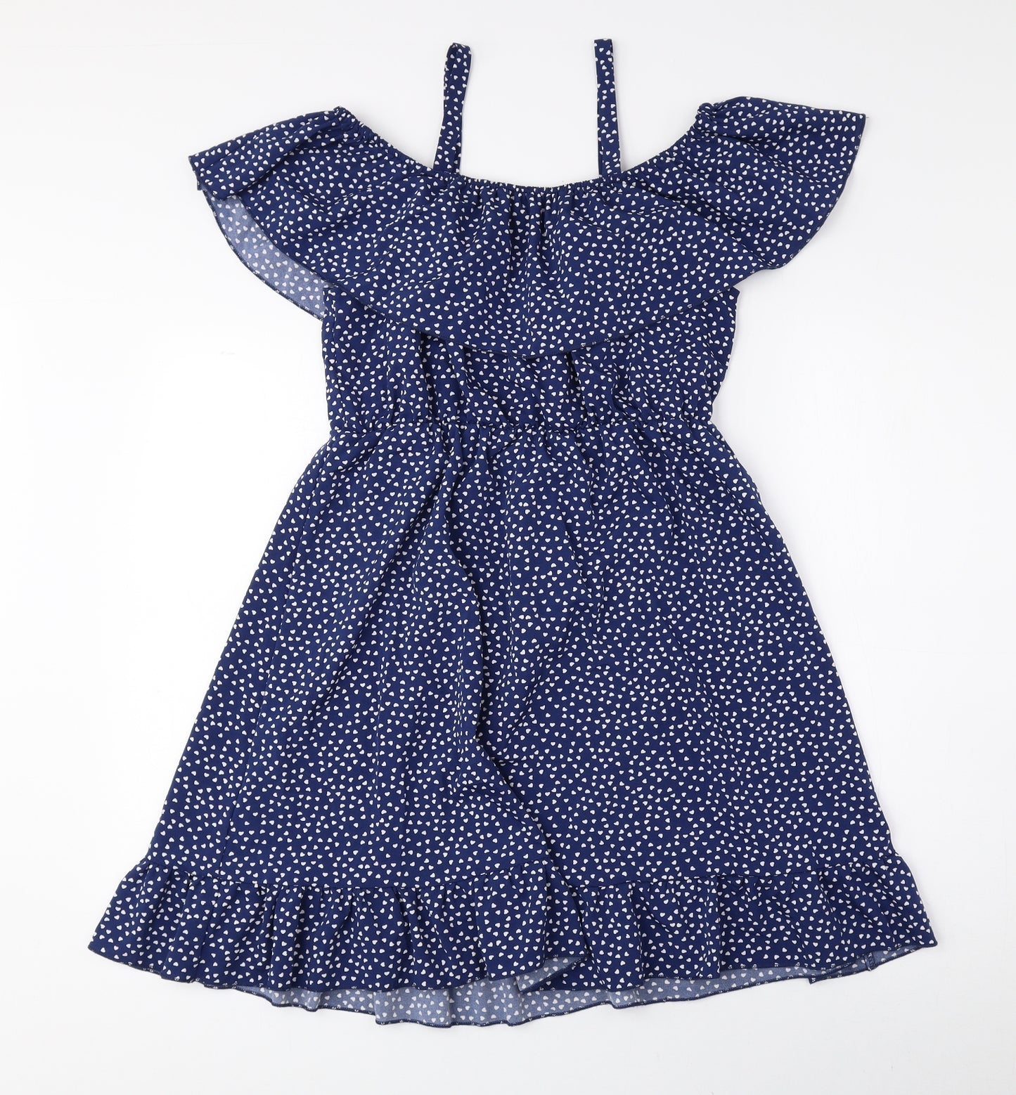 ROMWE Womens Blue Polka Dot Polyester Fit & Flare Size 8 Off the Shoulder Pullover