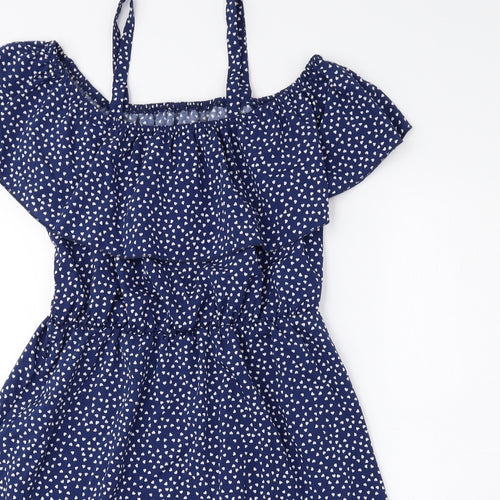ROMWE Womens Blue Polka Dot Polyester Fit & Flare Size 8 Off the Shoulder Pullover