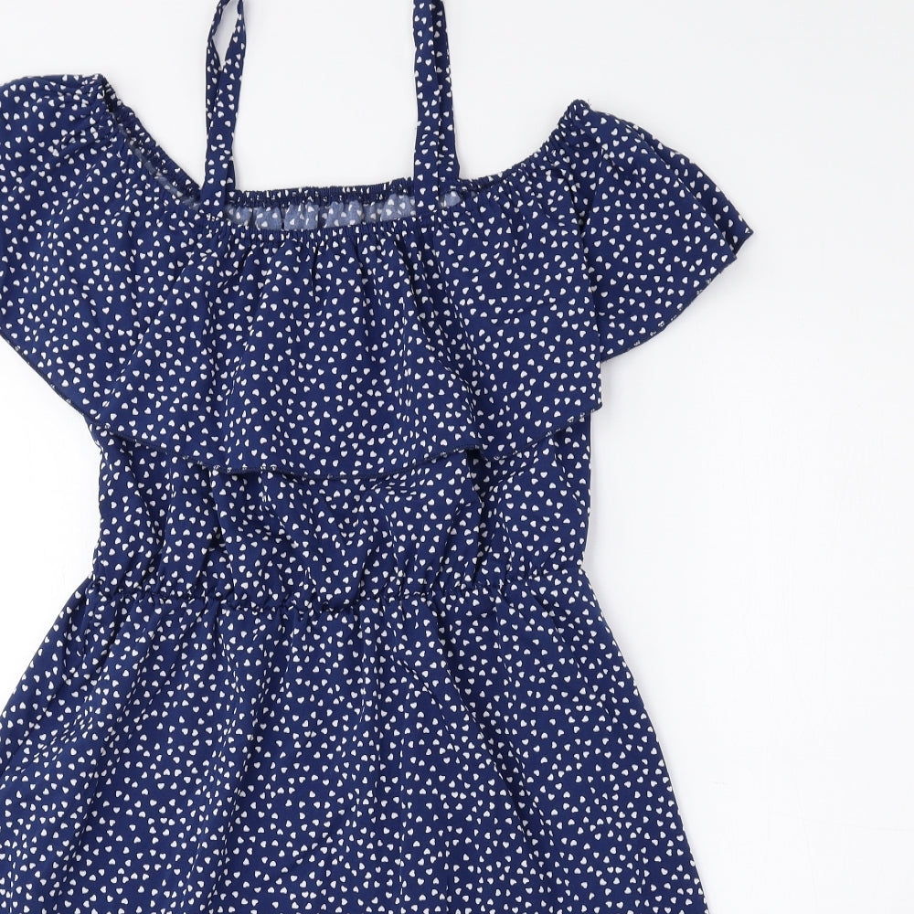 ROMWE Womens Blue Polka Dot Polyester Fit & Flare Size 8 Off the Shoulder Pullover