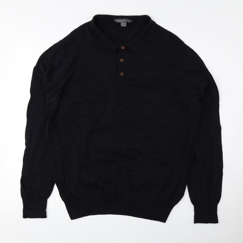 Cedar Wood State Mens Black Collared Cotton Pullover Jumper Size XL