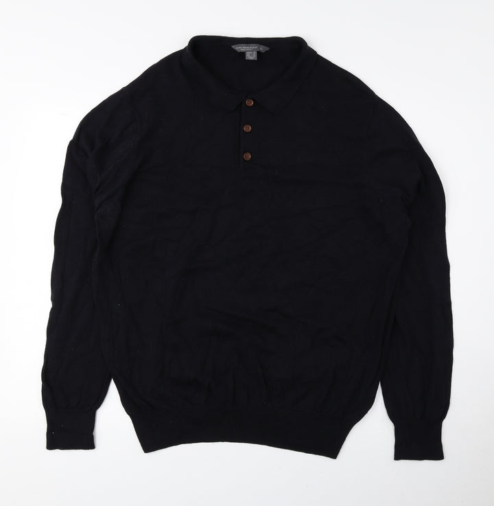 Cedar Wood State Mens Black Collared Cotton Pullover Jumper Size XL