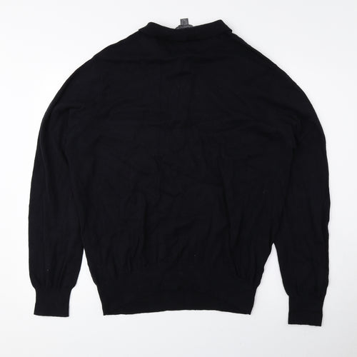Cedar Wood State Mens Black Collared Cotton Pullover Jumper Size XL