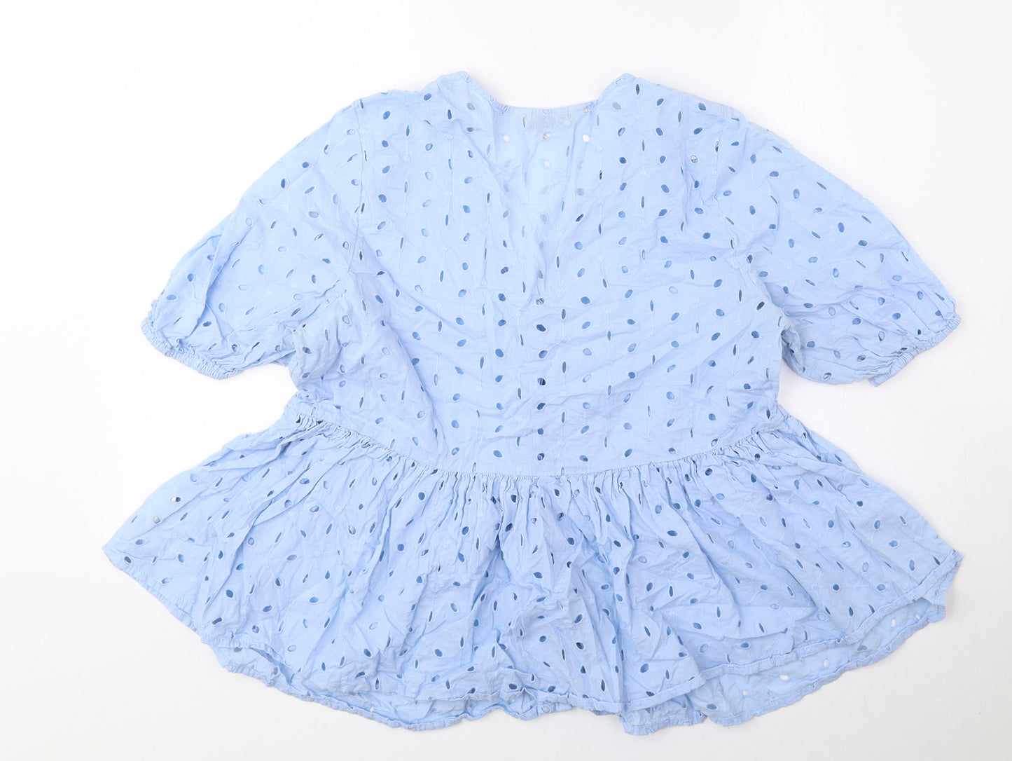 F&F Womens Blue 100% Cotton Basic Blouse Size 10 V-Neck