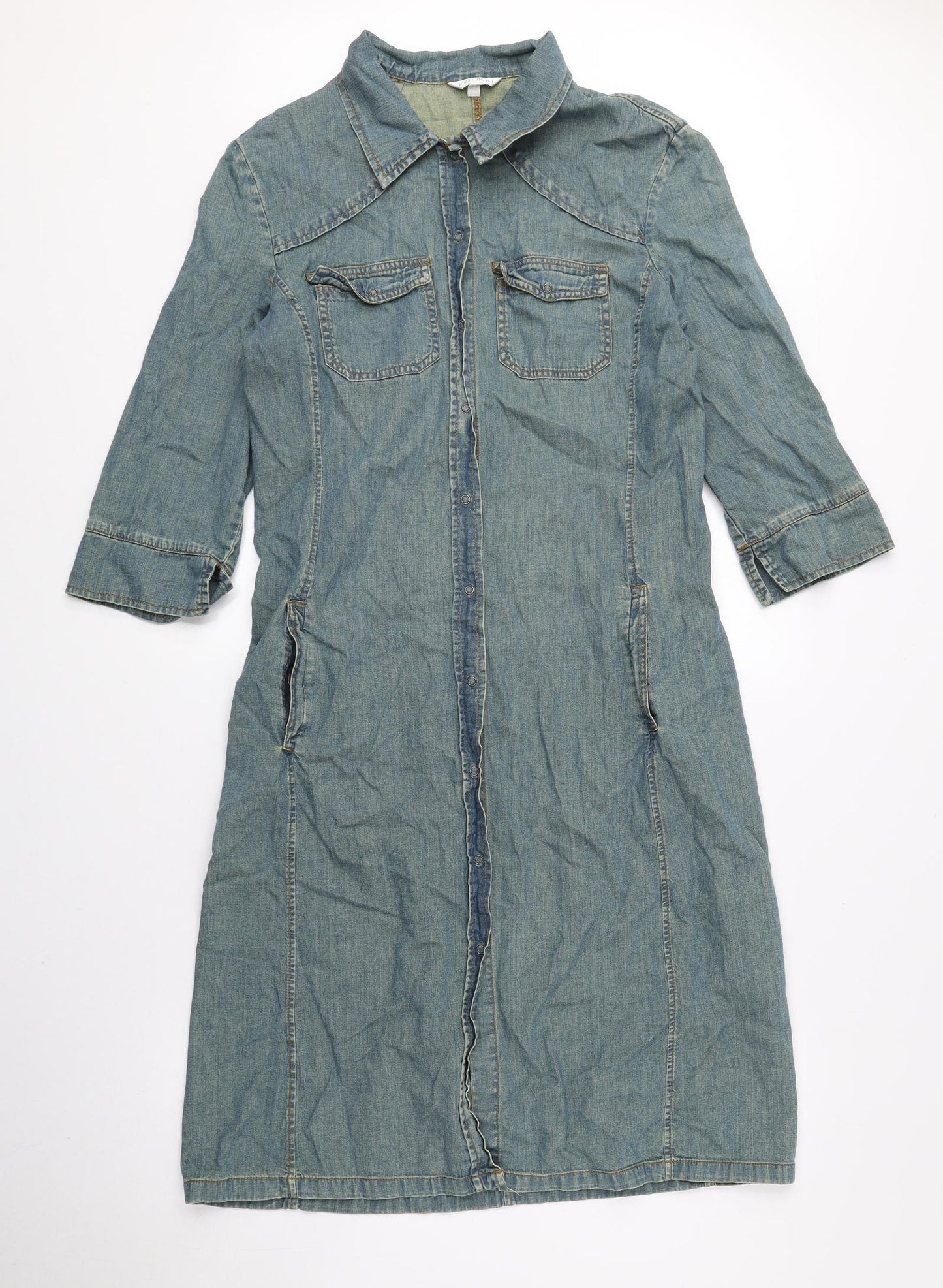 Kookai Womens Blue 100% Cotton A-Line Size 14 Collared Snap