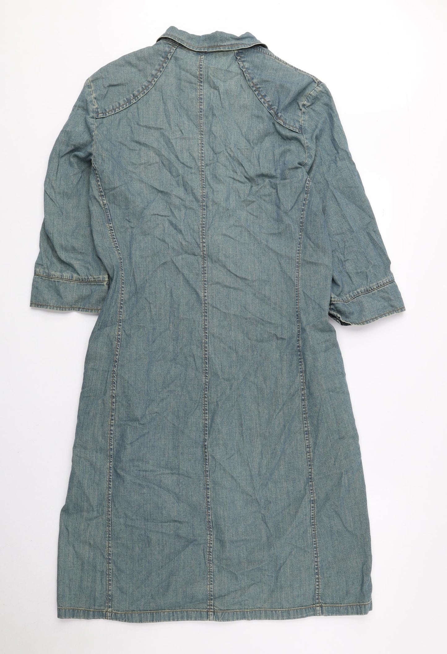 Kookai Womens Blue 100% Cotton A-Line Size 14 Collared Snap