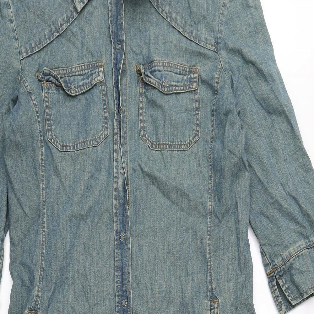 Kookai Womens Blue 100% Cotton A-Line Size 14 Collared Snap