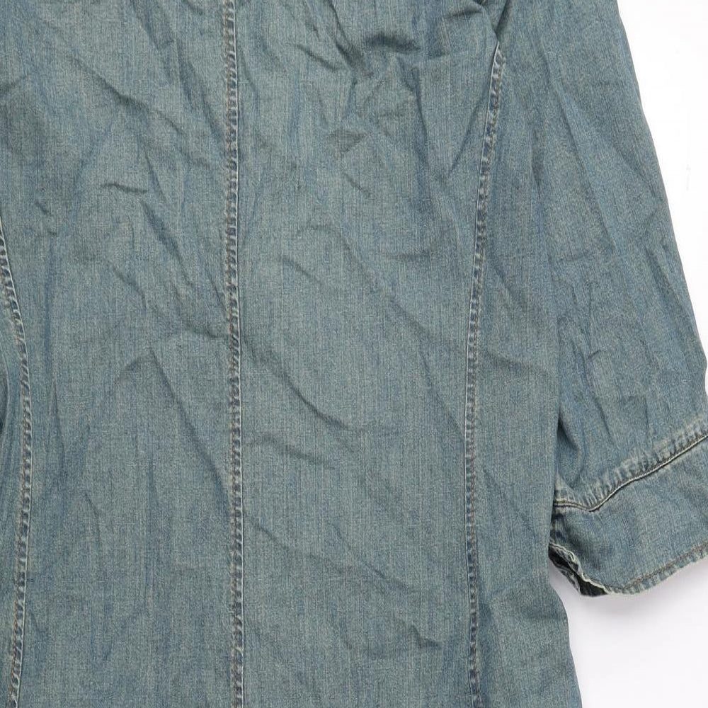Kookai Womens Blue 100% Cotton A-Line Size 14 Collared Snap