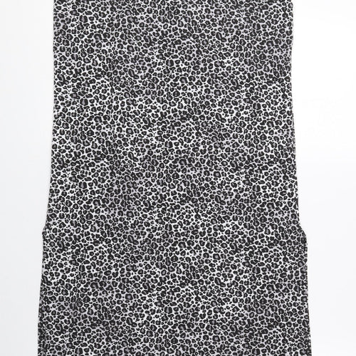PRETTYLITTLETHING Womens Black Animal Print Polyester Tank Dress Size 12 Sweetheart Pullover - Cheetah Print