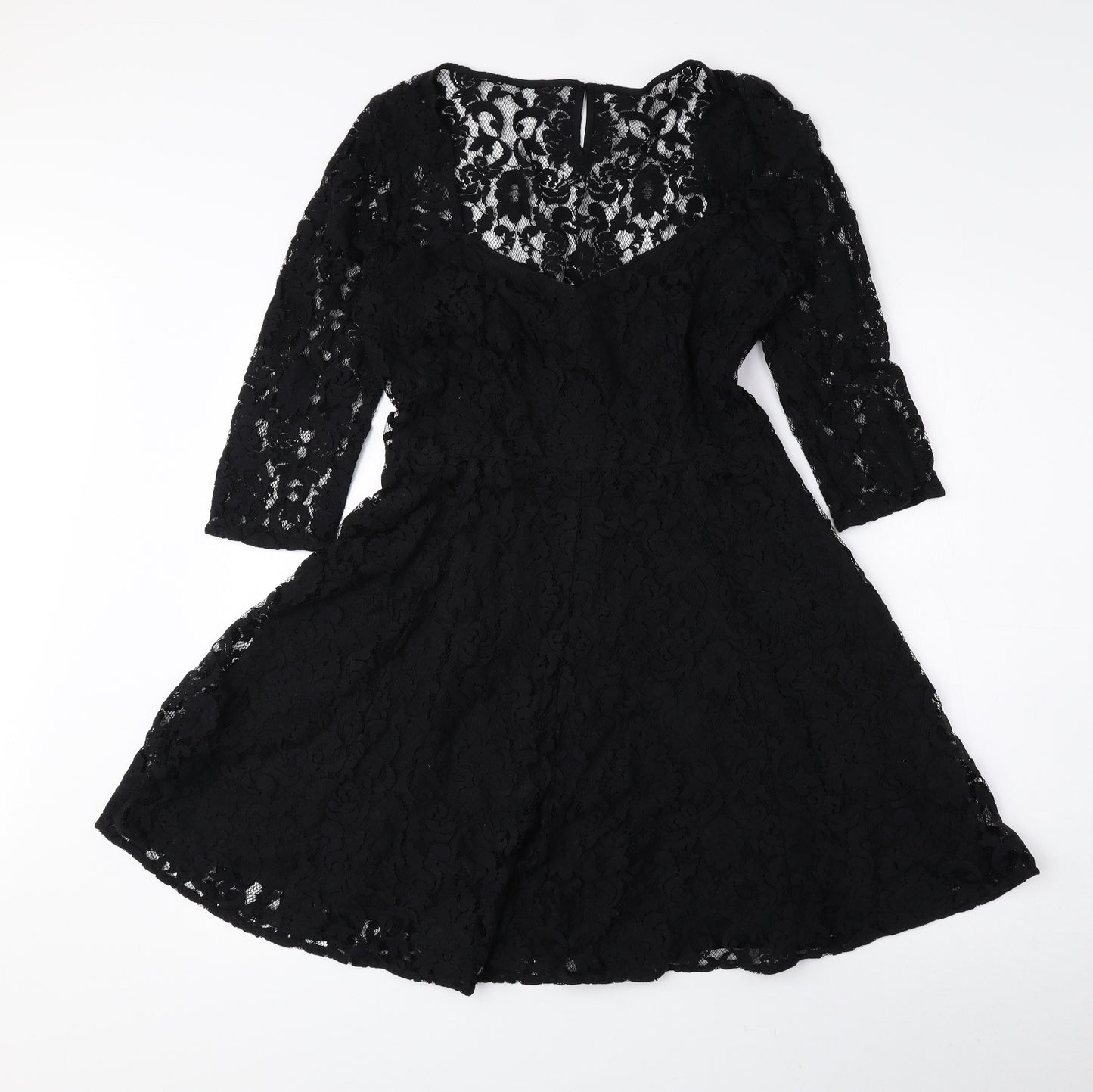 Marks and Spencer Womens Black Cotton Fit & Flare Size 10 Scoop Neck Zip