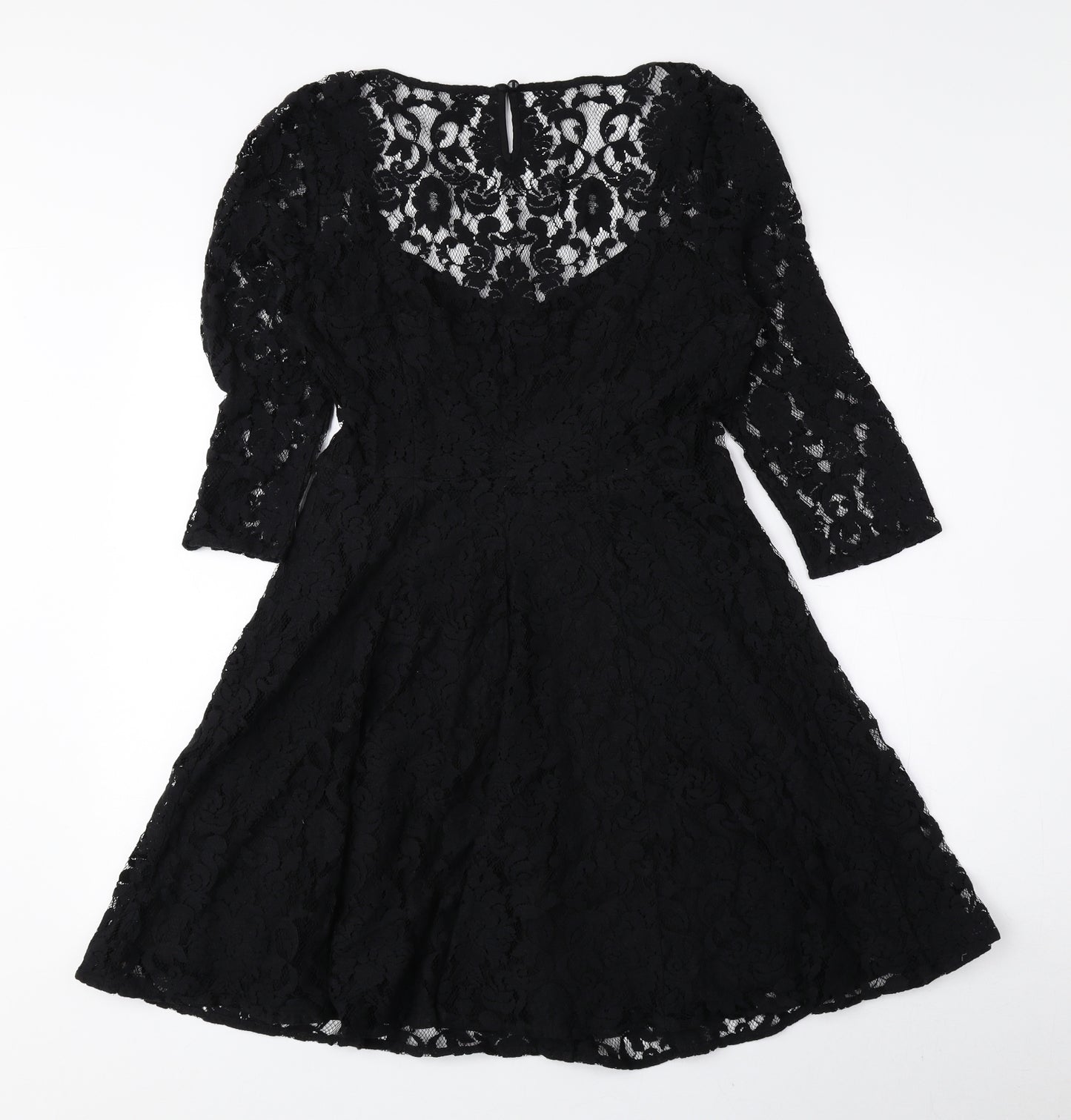Marks and Spencer Womens Black Cotton Fit & Flare Size 10 Scoop Neck Zip