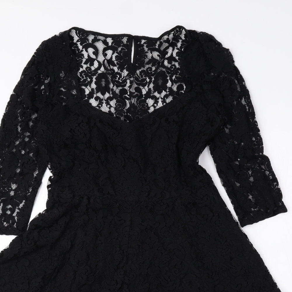 Marks and Spencer Womens Black Cotton Fit & Flare Size 10 Scoop Neck Zip