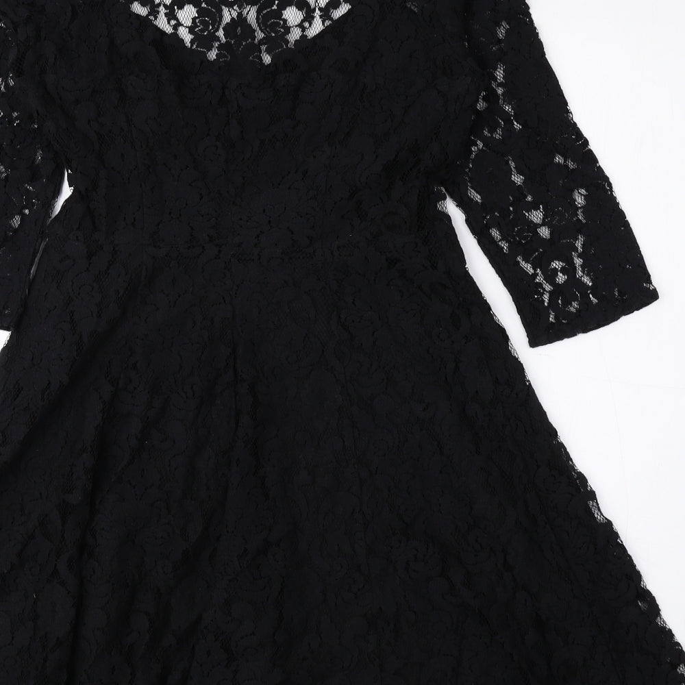 Marks and Spencer Womens Black Cotton Fit & Flare Size 10 Scoop Neck Zip