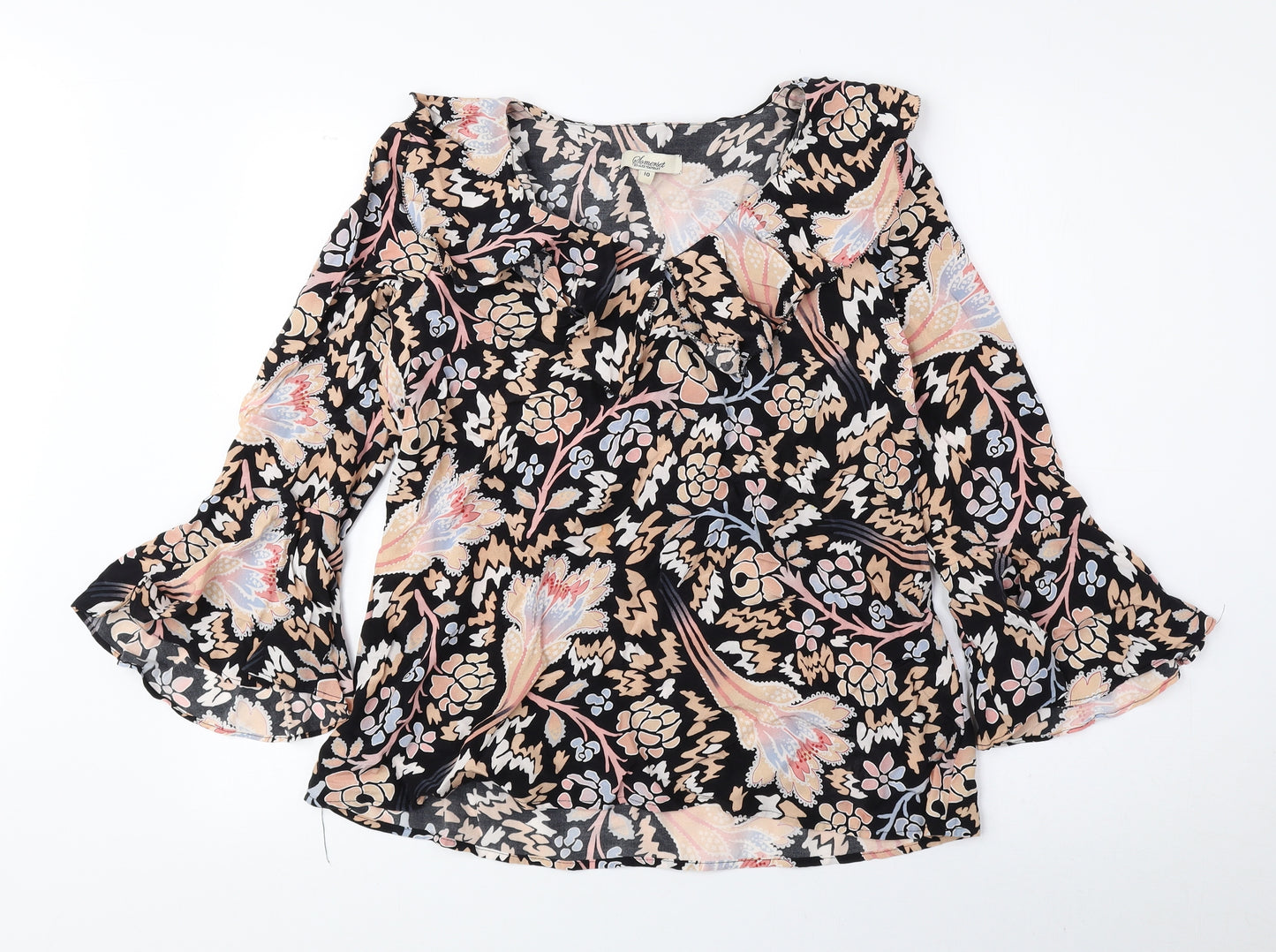 ALICE by Temperley Womens Multicoloured Floral Viscose Basic Blouse Size 10 V-Neck - Flared Sleeves