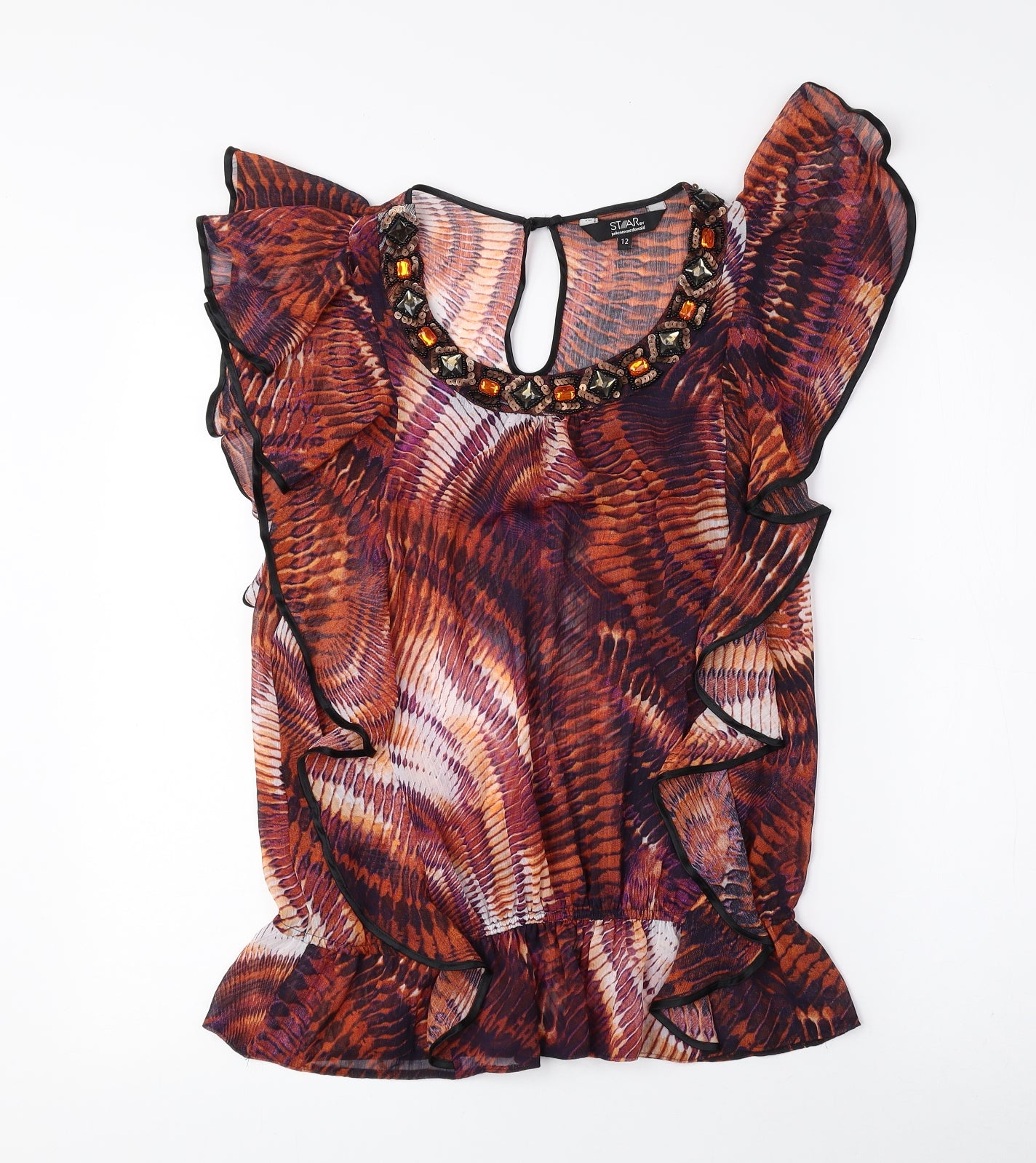Julien Macdonald Womens Multicoloured Geometric Polyester Basic Blouse Size 12 Scoop Neck