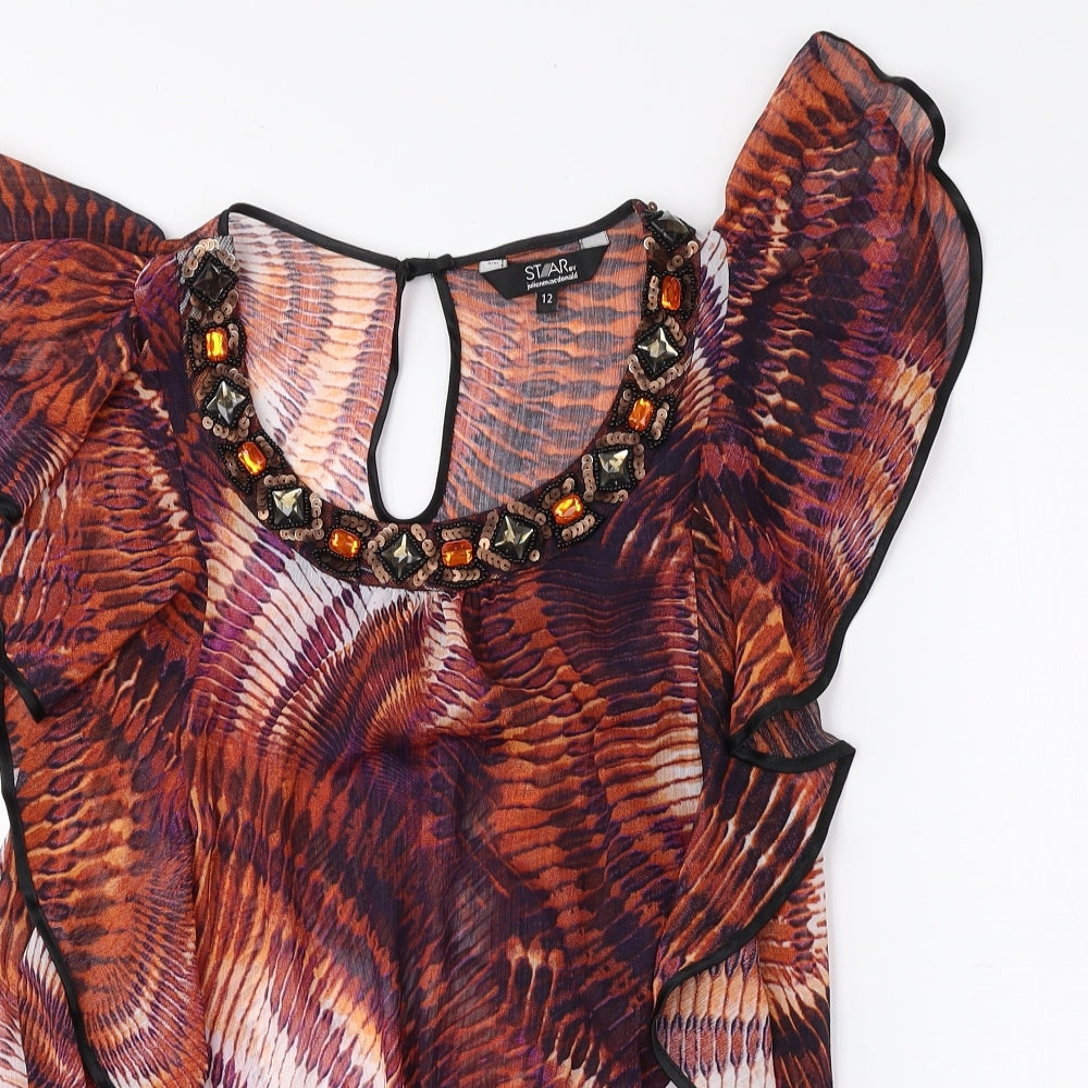 Julien Macdonald Womens Multicoloured Geometric Polyester Basic Blouse Size 12 Scoop Neck