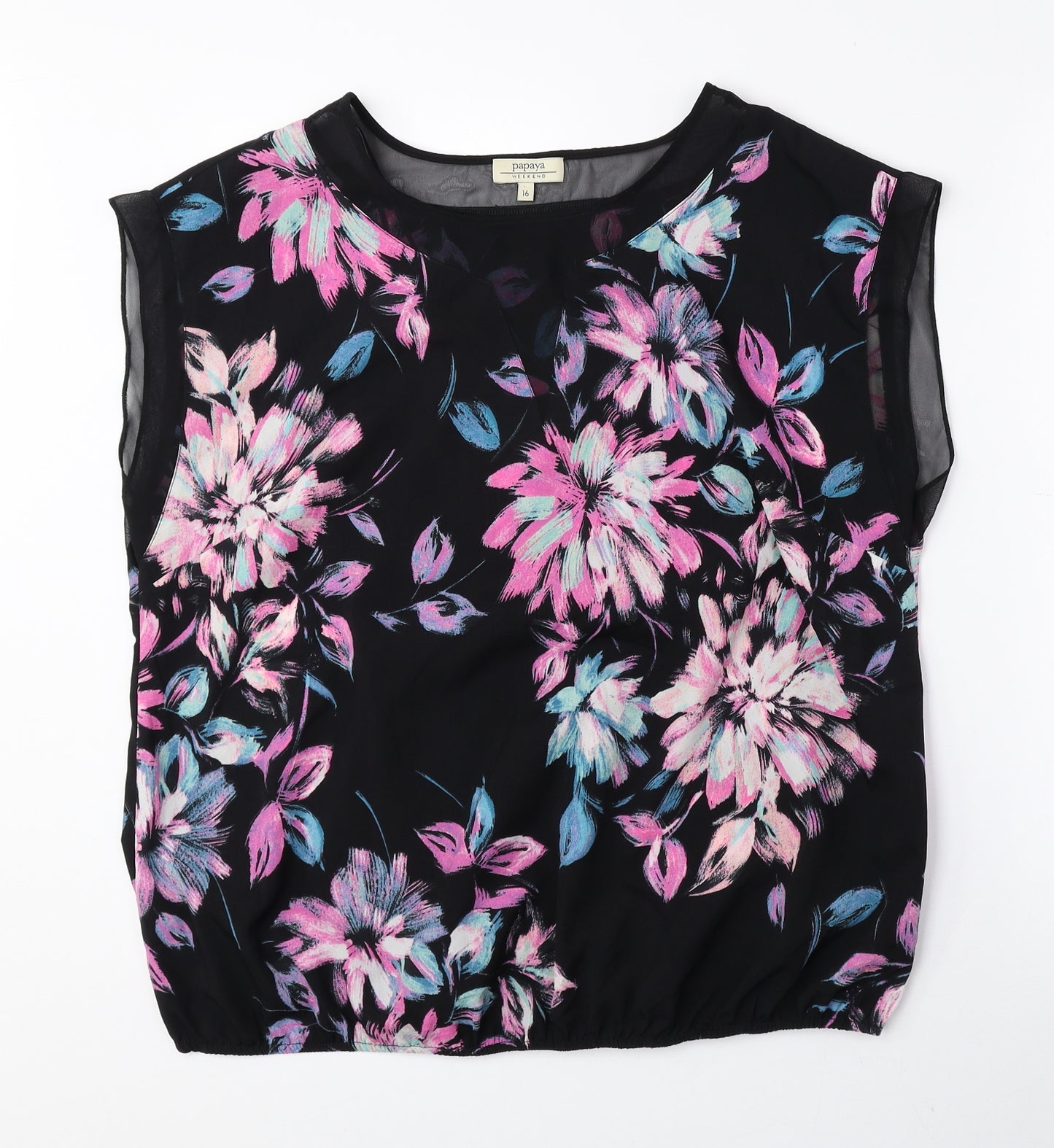 Papaya Womens Multicoloured Floral Polyester Basic Blouse Size 16 Round Neck
