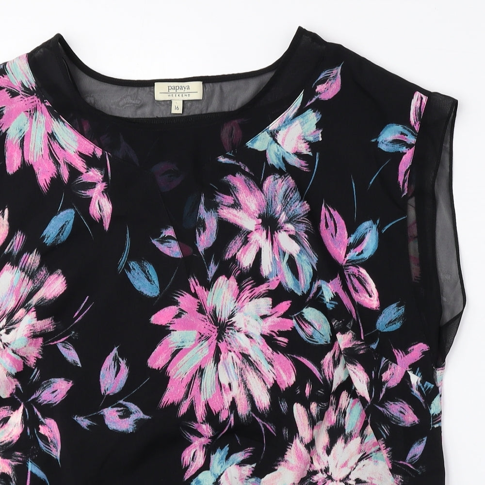 Papaya Womens Multicoloured Floral Polyester Basic Blouse Size 16 Round Neck