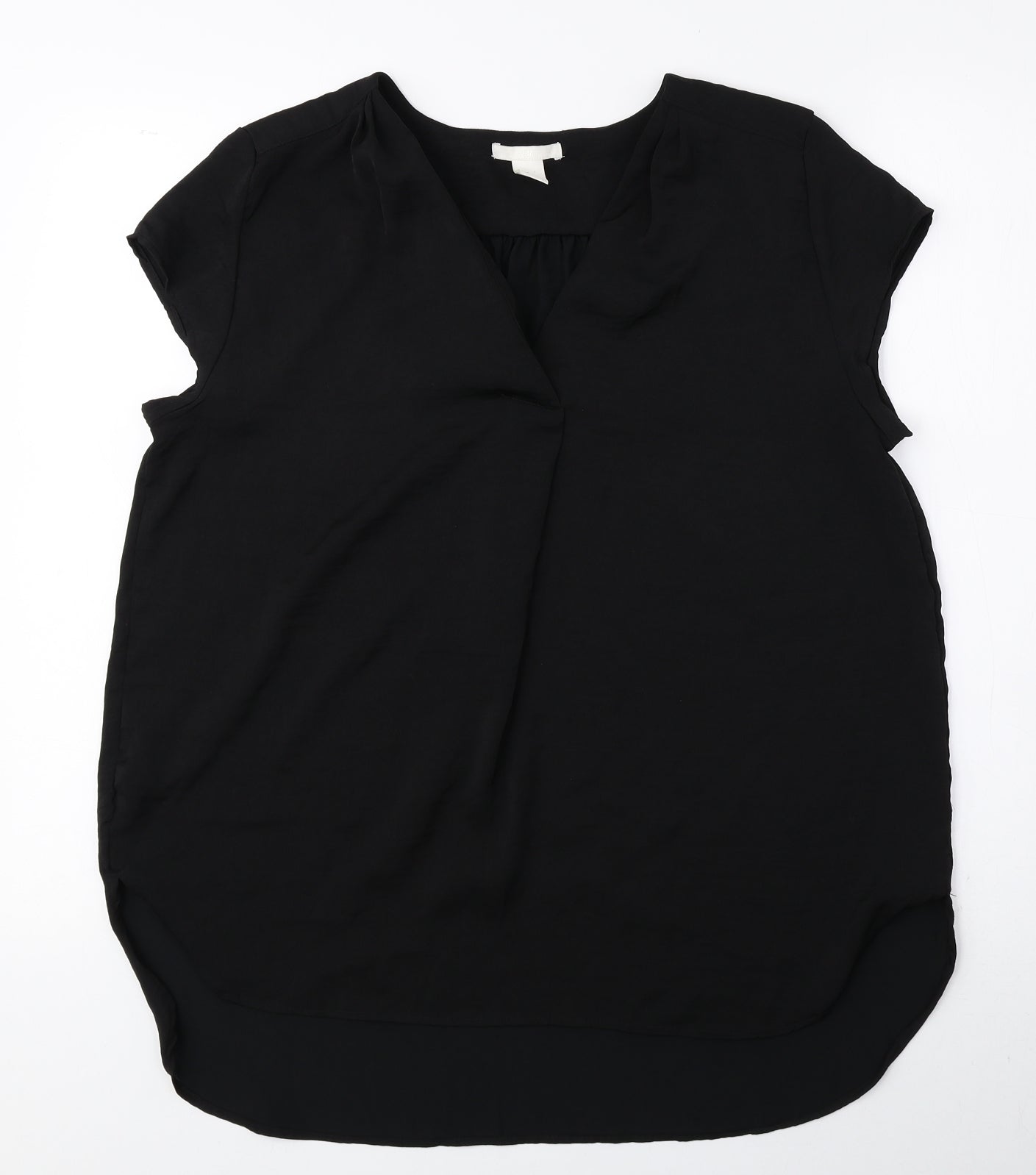 H&M Womens Black Polyester Basic Blouse Size 10 V-Neck