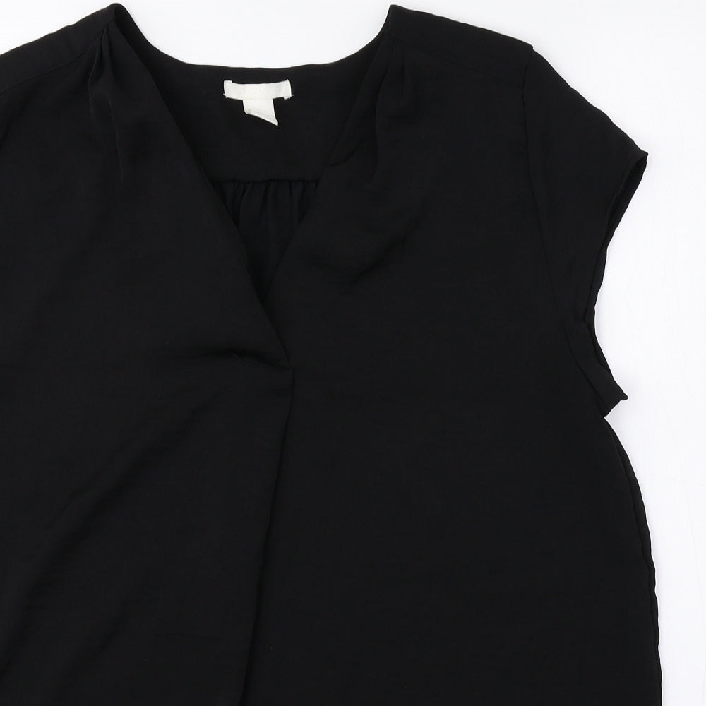 H&M Womens Black Polyester Basic Blouse Size 10 V-Neck