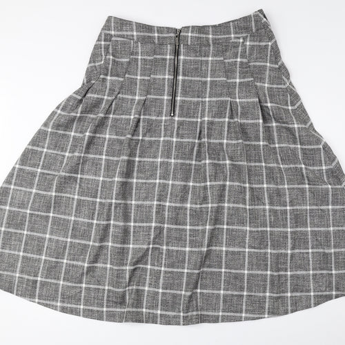 Marks and Spencer Womens Grey Check Polyester Flare Skirt Size 18 Zip