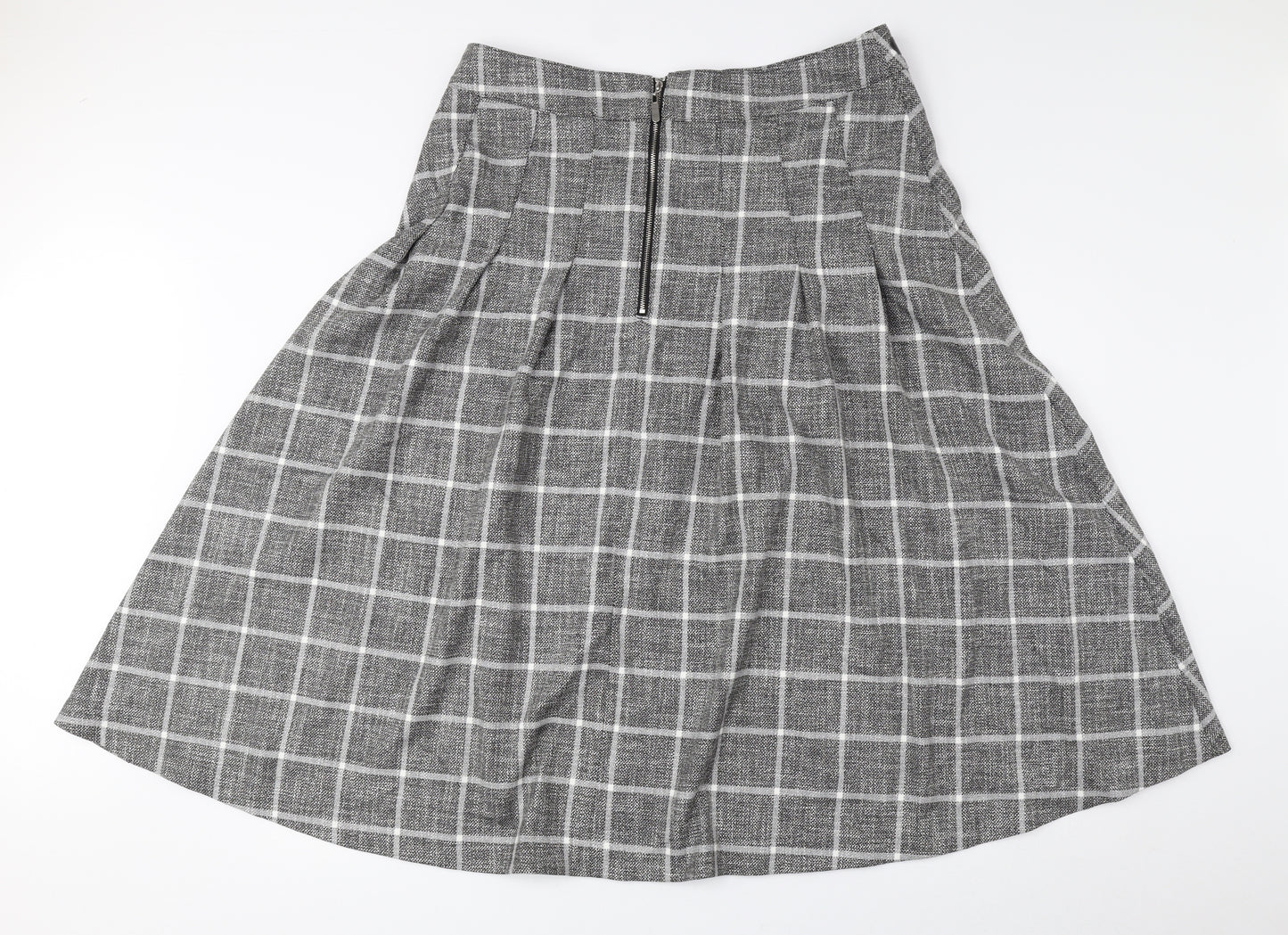 Marks and Spencer Womens Grey Check Polyester Flare Skirt Size 18 Zip