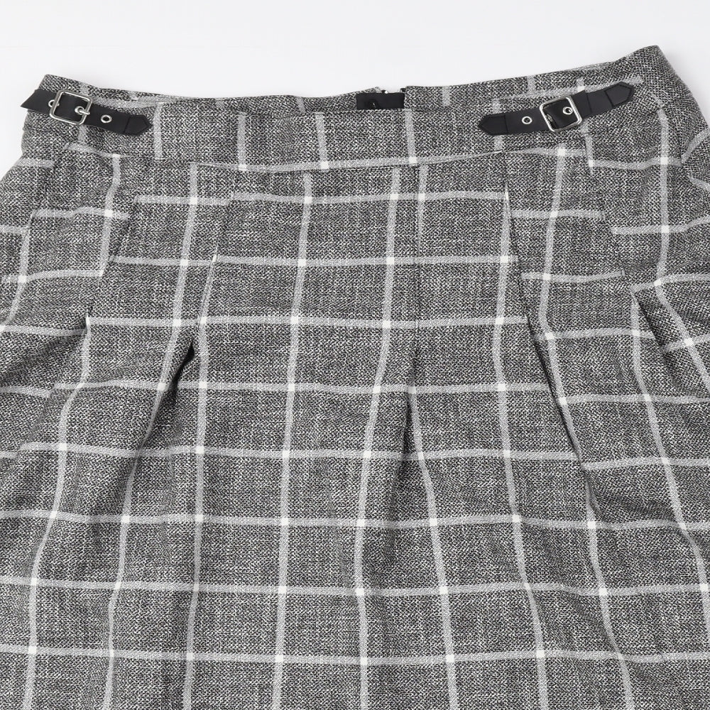 Marks and Spencer Womens Grey Check Polyester Flare Skirt Size 18 Zip