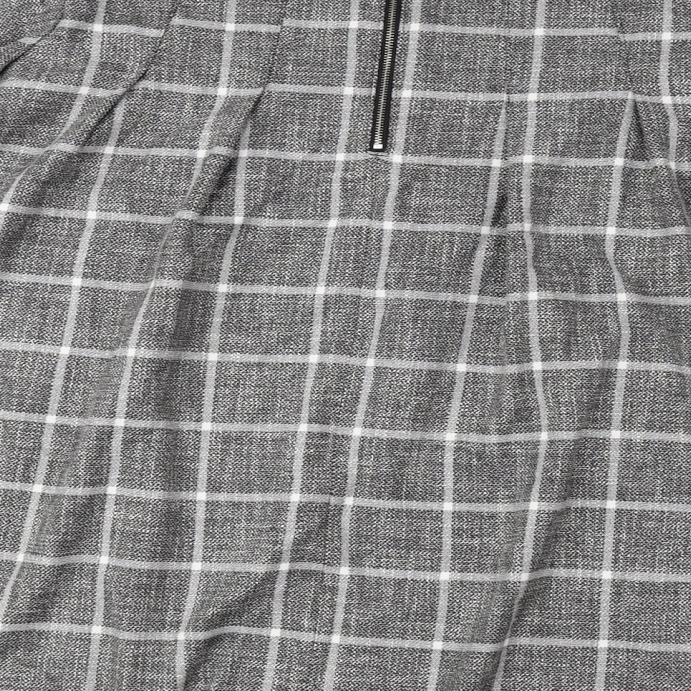 Marks and Spencer Womens Grey Check Polyester Flare Skirt Size 18 Zip