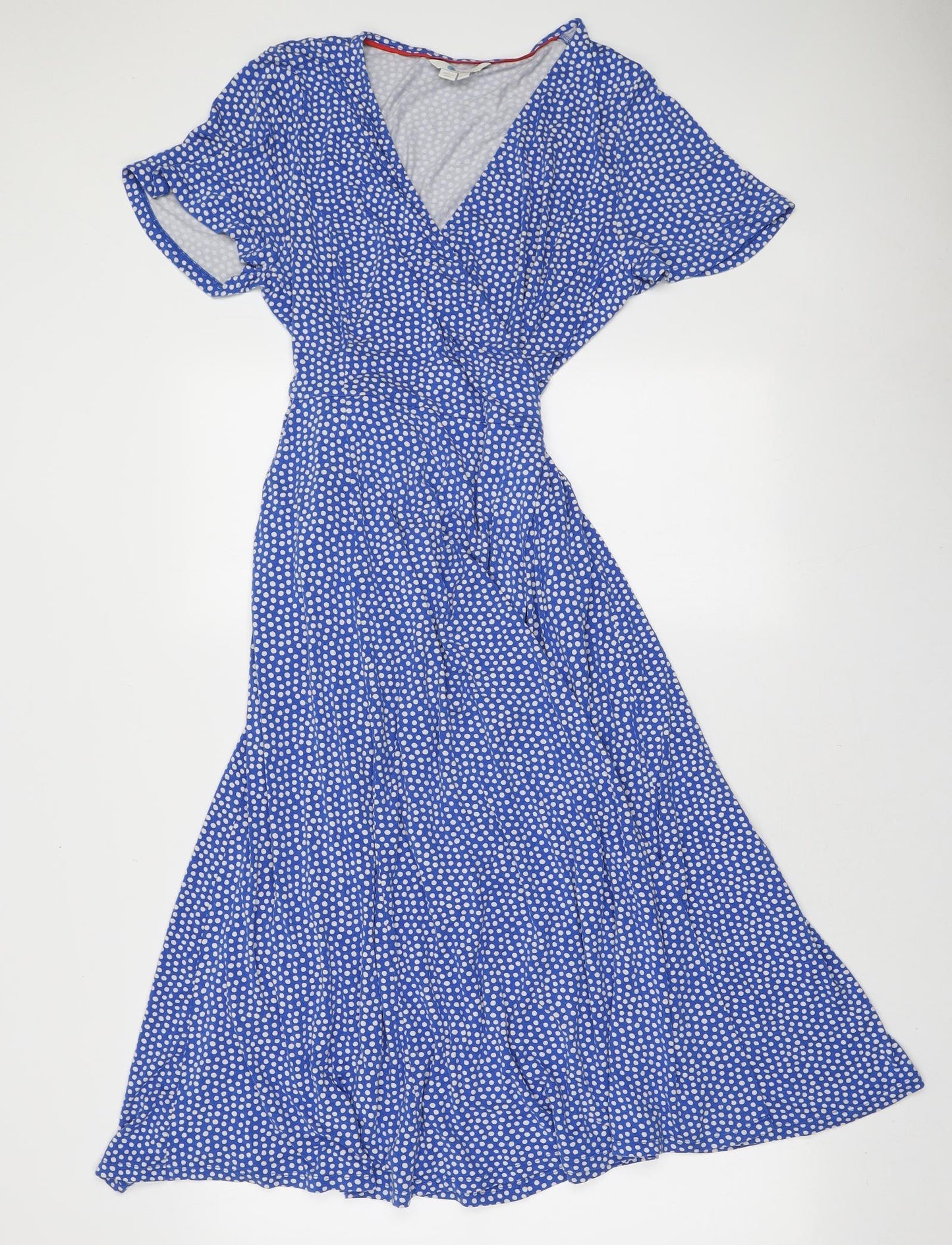 Boden Womens Blue Polka Dot Viscose Wrap Dress Size 14 V-Neck Tie
